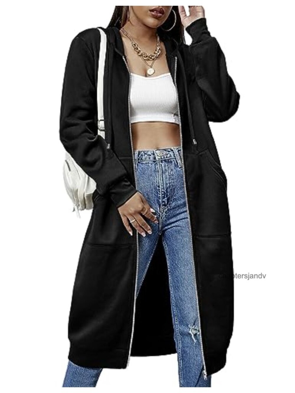 Women's Fleece Zip-Up Hoodie Knee Length Tunic Sweatshirt Oversized
